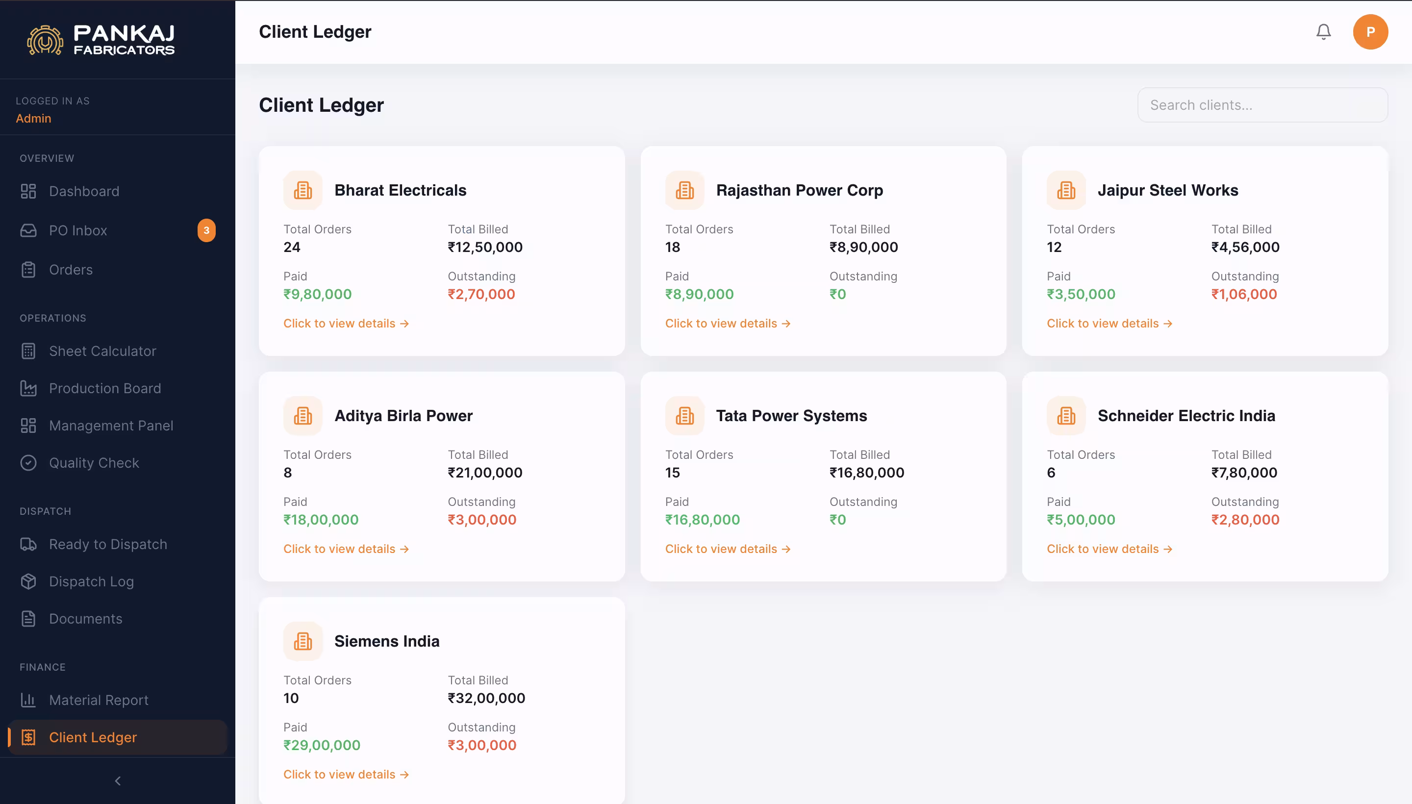 Client ledger — Tally integration