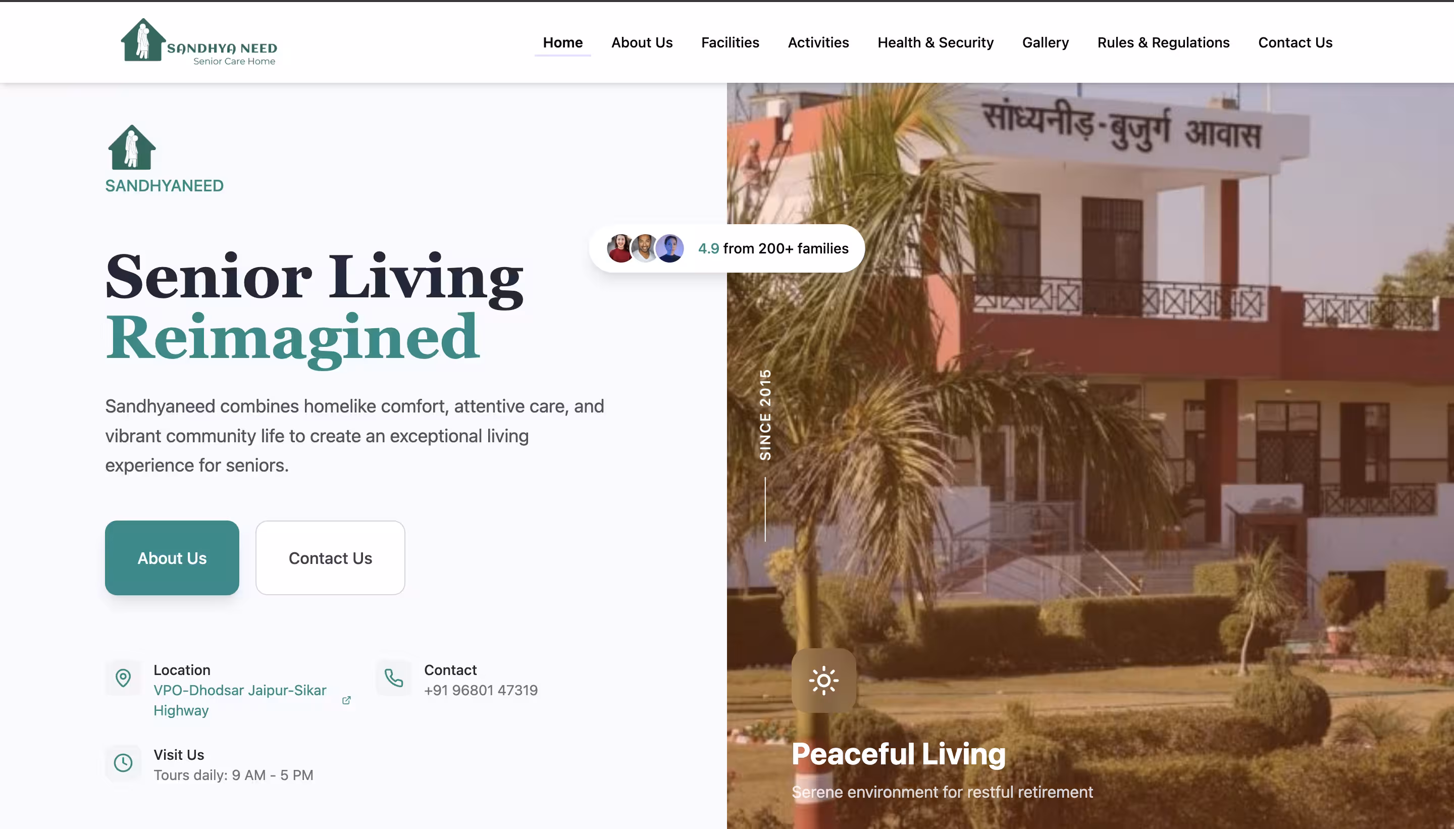 Sandhyaneed Old Age Home website